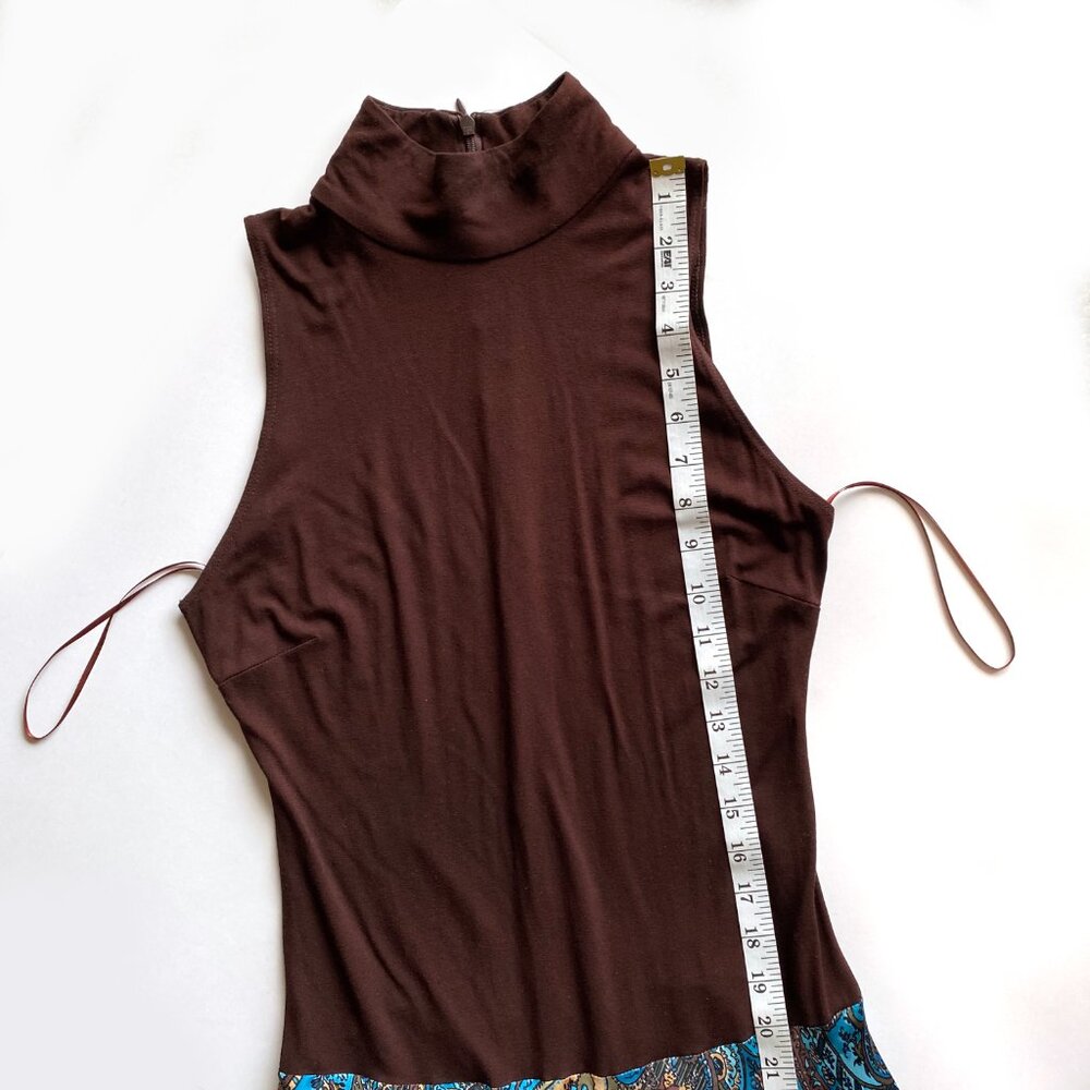 Vintage Y2K Cache Boho Tiered Patchwork Maxi Dress Brown Silk Blend Size 6 - Picture 7 of 11